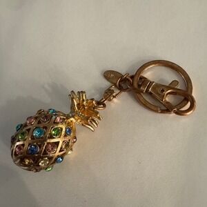 Aloha Hawaii Gold Pineapple Multicolor Rhinestone Keychain Bag Charm